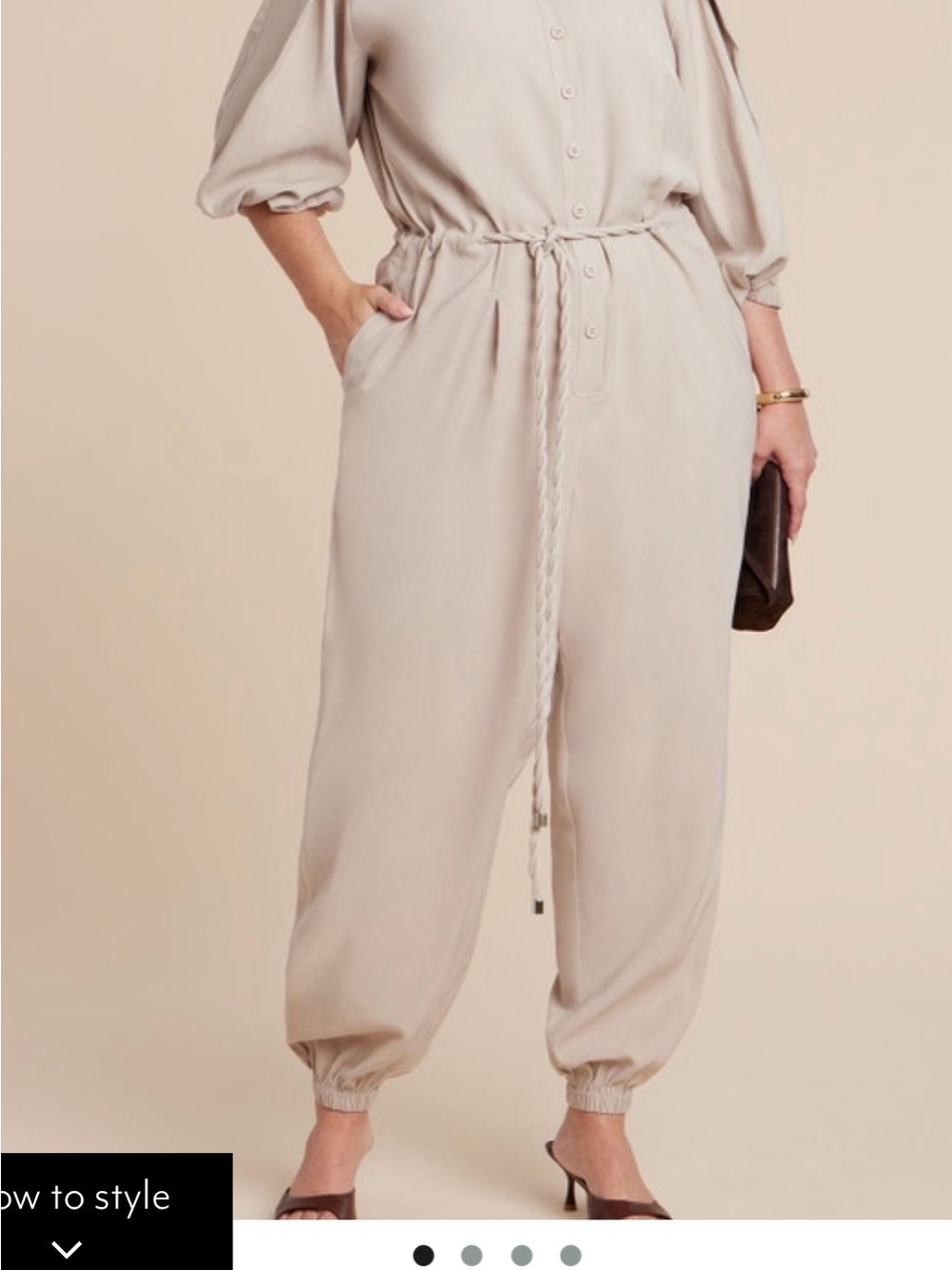 Eloquii Sand Braided-Waist Jumpsuit